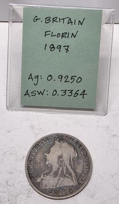 1897 Grã-Bretanha Florin Queen Victoria Old Head .925 prata ASW 0,3364 oz - Imagem 1 de 4