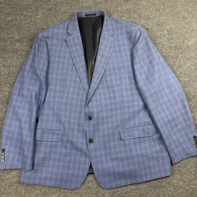 Ralph Lauren Black Label Blazer 50R Blue Windowpane Wool Silk 2-Button - Image 1 of 4