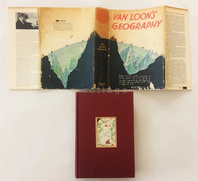 1932 vintage VAN LOON GEOGRAPHY BOOK w WORLD MAP 19"x22" planet season continent Foto 1 de 4