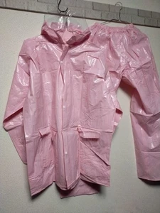 Light pink pvc plastic jacket and pants rainwear rainsuit set - Picture 1 of 14