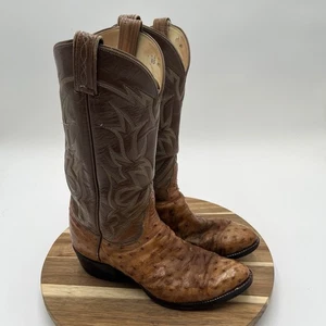 Tony Lama El Rey Full Quill Ostrich Leather Cowboy Boots 8085 Men's Size 8.5 E - Picture 1 of 9