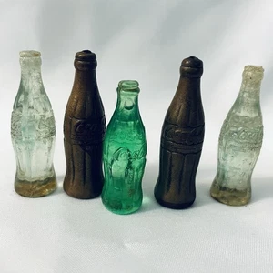 Vintage Miniature Coke Bottles Clear Green Bronze 1.25-1.50 inch Lot of 5 - Picture 1 of 8