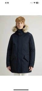 Woolrich Polar Parka in Ramar Cloth with High Collar and Fur Trim in Melton Blue - Picture 1 of 15