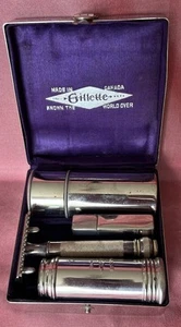 RASOIO SAFETY RAZOR VINTAGE SET GILLETTE MADE IN CANADA RARO - Foto 1 di 16