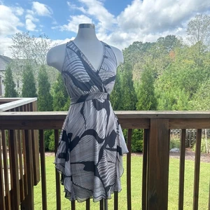 DVF Nydia Chiffon Kleid Seide kleine Größe 4 grau und schwarz Print Furstenberg - Bild 1 von 15