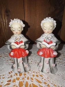 Pair Of Rare VTG Napco Choir Boy Figures~Robes~Books~Spaghetti Trim~Japan~1950’s - Picture 1 of 17