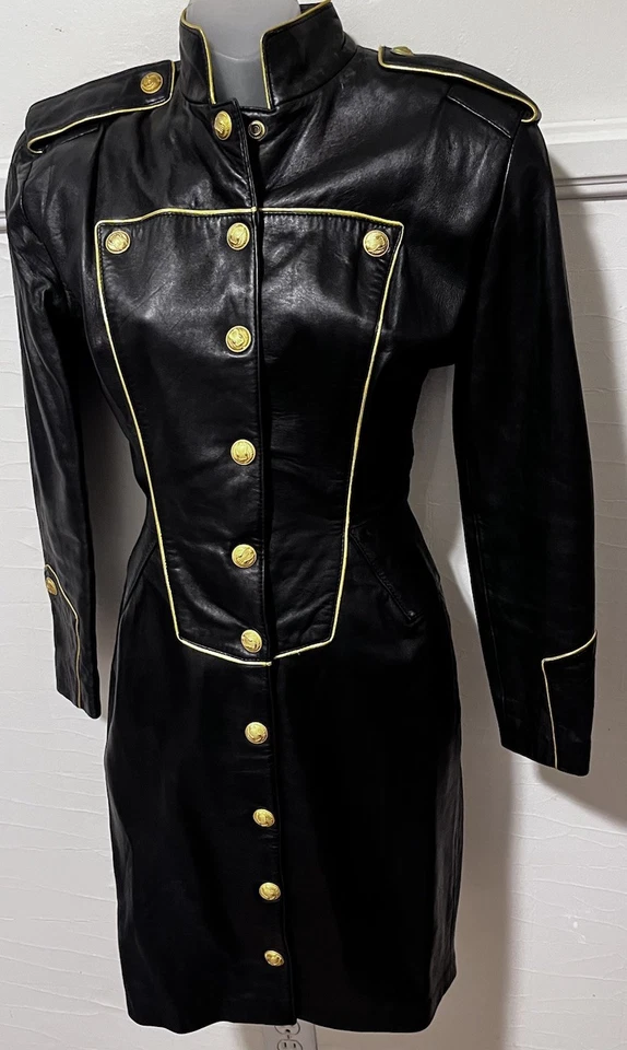 Vestido estilo militar vintage años 80 Michael Hoban para North Beach cuero cordero XS Foto 1 de 4