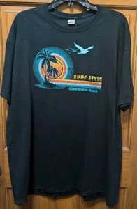 Surf Style Clearwater Beach Tshirt Seagulls Palm Trees Blue Orange Yellow XL - Picture 1 of 6