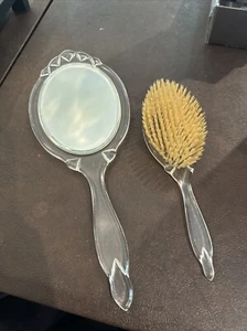 Vintage Mirror & Brush Acrylic Lucite THICK Vanity Set Beveled Double Sides Big - Picture 1 of 12