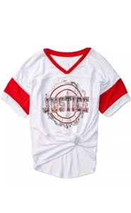 NWT Justice Girls Logo Red White Blue Sequin Football Top Size 7 (A13) - Picture 1 of 2