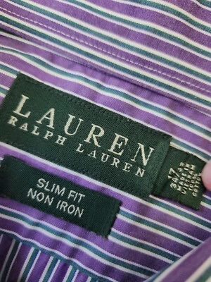 Lauren Ralph Lauren Slim Fit Men's 17 34/35 Purple Green Stripe Button Up Cotton - Image 1 of 4