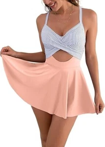 B2prity Women Cutout One Piece Skirt Swimsuit V Neck Wrap Tie Back Swimdress Xl - Picture 1 of 5