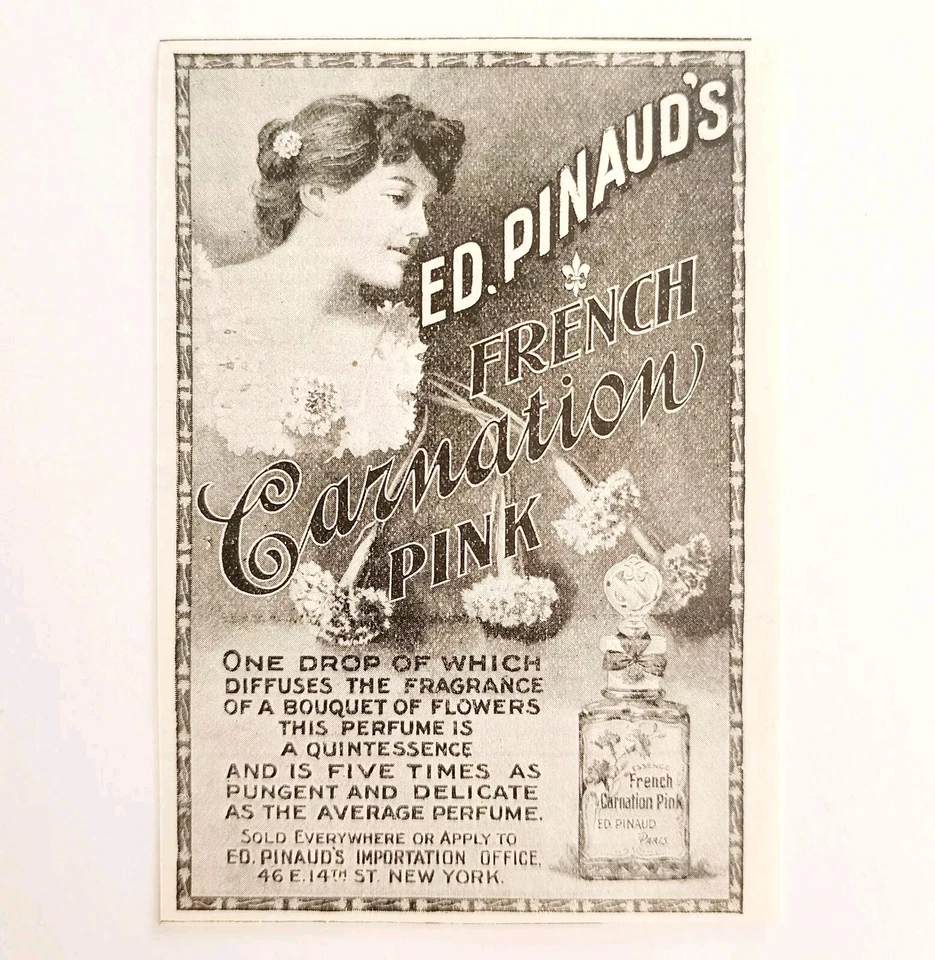 Perfume rosa cravo francês Pinaud 1899 anúncio beleza vitoriana E85B - Imagem 1 de 1