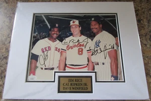 JIM RICE CAL RIPKEN JR DAVE WINFIELD TRIO SIGNED 8X10 PHOTO 11X14 MATTING JSA - Picture 1 of 7