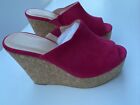 Womens Platform Wedge Slides Sandals Slip On Peep Toe, Rose Red, Size 8