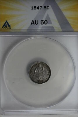 1847   .05   ANACS   AU 50   Half Dime, Seated Liberty Half Dime - Image 1 of 2