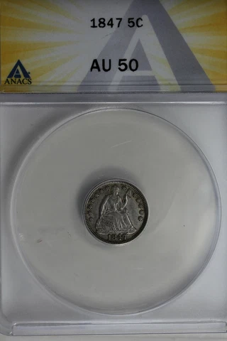 1847   .05   ANACS   AU 50   Half Dime, Seated Liberty Half Dime Cover
