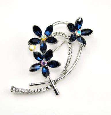 Broche Azul Marino Estrás Flor Broches Prendedor Mujer Regalo Boutonniere Pin Foto 1 de 4