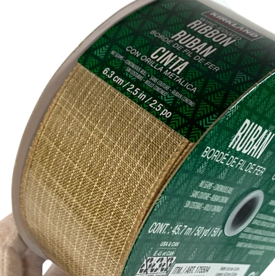 Cinta de borde de alambre Kirkland beige tostado rollo de 50 yardas arco raro envoltura de regalo arpillera 2,5" Foto 1 de 4