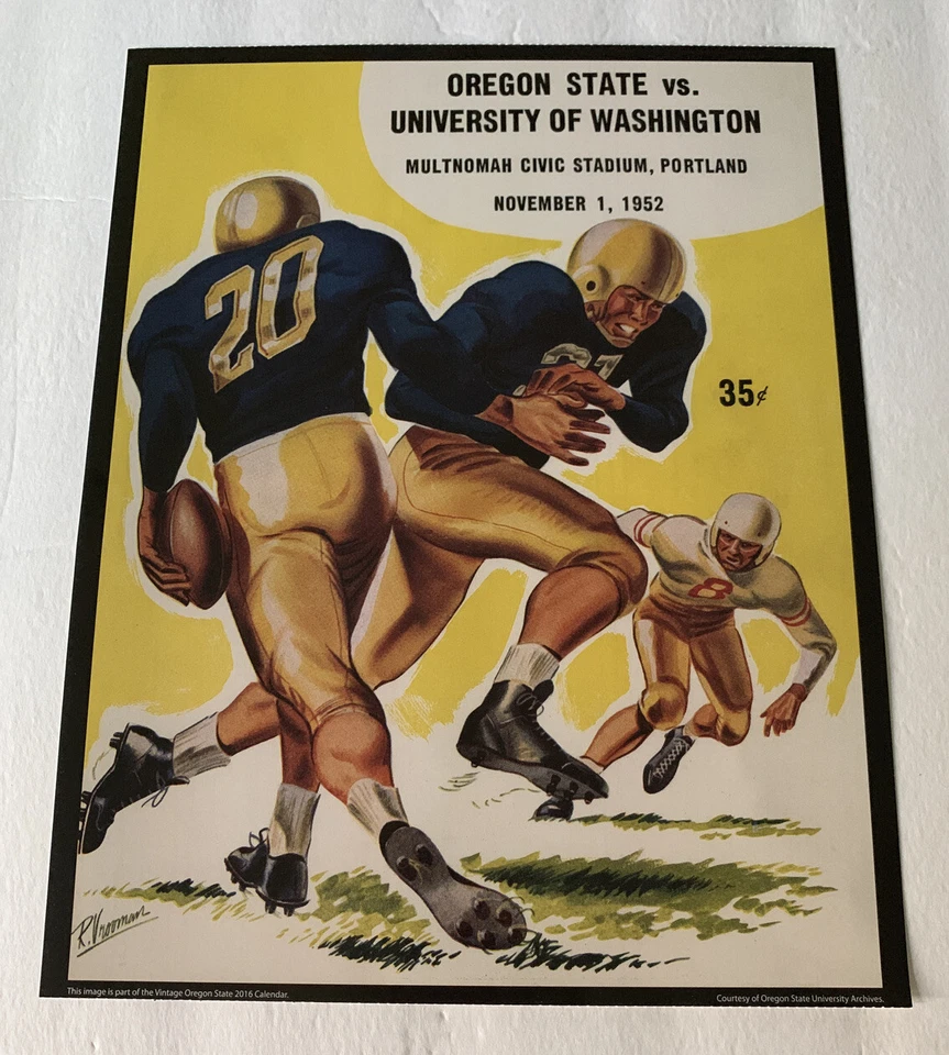 Oregon State Beavers v Washington Football 1952 Program Poster Print 14” x 11” - Image 1 of 1