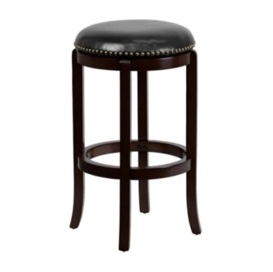 29'' Backless Cappuccino Wood Bar Stool with Black Leather Swivel Seat - Image 1 of 1