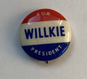 Botón de pasador de campaña política vintage 1940 Wendell Willkie para presidente 7/8 pulgadas - Imagen 1 de 4