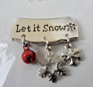 Let It Snow Jingle Bells Pin Brooch Dandling Snowflakes & Bell Ganz Christmas - Picture 1 of 6