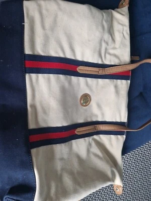 Tommy Hilfiger Beige Stripe Canvas Large Weekender Travel Tote Bag Handbag - Image 1 of 4