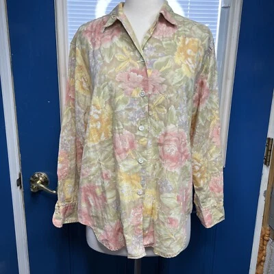 Camisa De Colección Banana Republic Mujer Safari Co Talla M Amarilla Floral Botón Delantero A+++ Foto 1 de 4