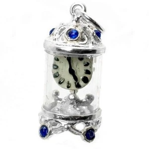 STERLING SILVER JEWELLED BLUE CARRIAGE CLOCK CHARM - Picture 1 of 5