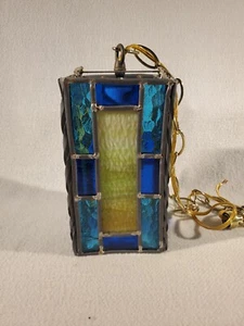 Arts & Crafts Stained Glass Wall Sconce Ceiling Hanging Lamp Light ~ Blue Yellow - Picture 1 of 8