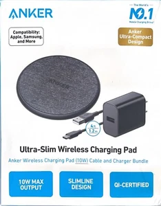 Anker 10W Wireless Charging Pad with Cable and 18W Wall Charger-Black - Open Box - Picture 1 of 3