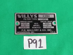 Data Plate Radio Filterette very nice Fits MB GPW WWII Willys Ford jeep (P91) - Picture 1 of 2