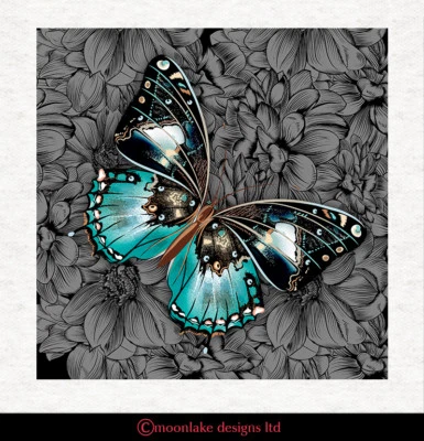 MOONLAKE FABRICS Schmetterling - blau - Stoff Basteln Paneele in 100% Baumwolle oder Polyester