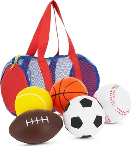 Palline per Bambini, Giocattoli Sportivi per Bambini - Set di 5 Palline Sportive in Schiuma + Borsa OMAGGIO - P - Foto 1 di 12
