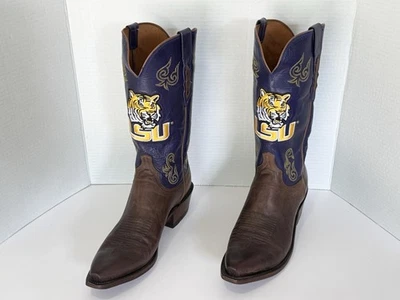 New 1883 By Lucchese LSU Tigers Burnished Madras Goat Brown 9D Snip Toe X4251.54 - Photo 1/4