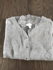 Time Tru Sweater Womens medium Grey Knit lagencore Cardigan Buttons Down waffle - Picture 1 of 5