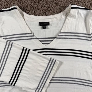 J Jill Striped V Neck XL Tall Tunic blouse nautical preppy office textured black - Picture 1 of 10