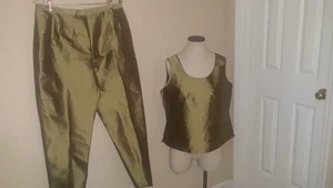 Damen Connie Roberson Bronze Gold 100 % Dupioni Seide Tank & Hose Outfit L, 16 - Bild 1 von 11