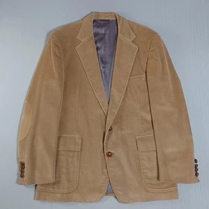 Lands End Corduroy Blazer Mens 42 SH Beige Elbow Patches Jacket Sport Coat USA - Picture 1 of 10