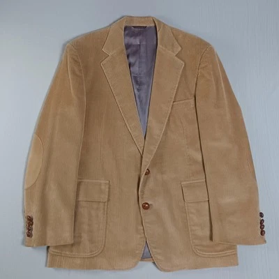 Lands End Corduroy Blazer Mens 42 SH Beige Elbow Patches Jacket Sport Coat USA - Image 1 of 4