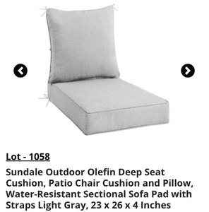 Set Of 2 2PCS Outdoor Chair Deep Cushions Patio Sundale Olefin 23x26x4 Gray - Picture 1 of 5