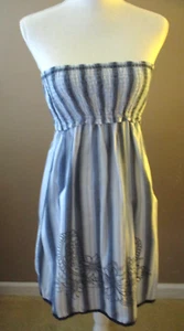 Mossimo Women's Size Medium Blue Striped, Strapless Smocked Bodice Cotton Dress - Picture 1 of 7