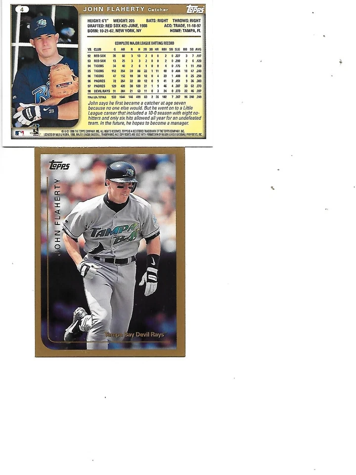 John Flaherty 1999 Topps Baseball Card #4 BOGO FREE Tampa Bay Devil Rays - Image 1 of 1