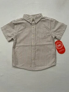 Baby Boy Striped Button Up Dress Shirt Brown and White Size 12M - Picture 1 of 1