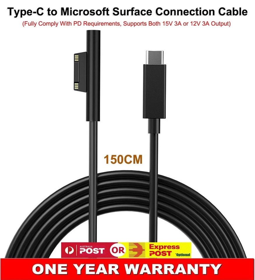 Type C to 15V Charging Cable For Microsoft Surface GO /Pro 6 /5/ 4/3/Laptop 1/2 - Image 1 of 4
