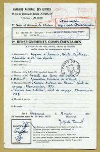 Jacques-Yves Le Toumelin (1920-2009) - Navigateur - Fiche de renseign. signée - Picture 1 of 1