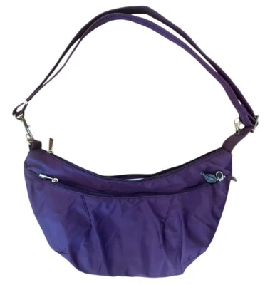 Travelon Crossbody Bag Purple Anti Theft Handbag Zippered Closure w Light - Image 1 of 4