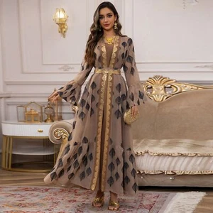 Elegant Women Abaya Muslim Long Dress Sets Kaftan Embroidery Evening Party Gown - Picture 1 of 19