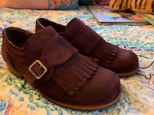 KORK-EASE Bailee Kiltie Fringe Wingtip Maroon Suede Buckle Shoes - Size 6 - Picture 1 of 6